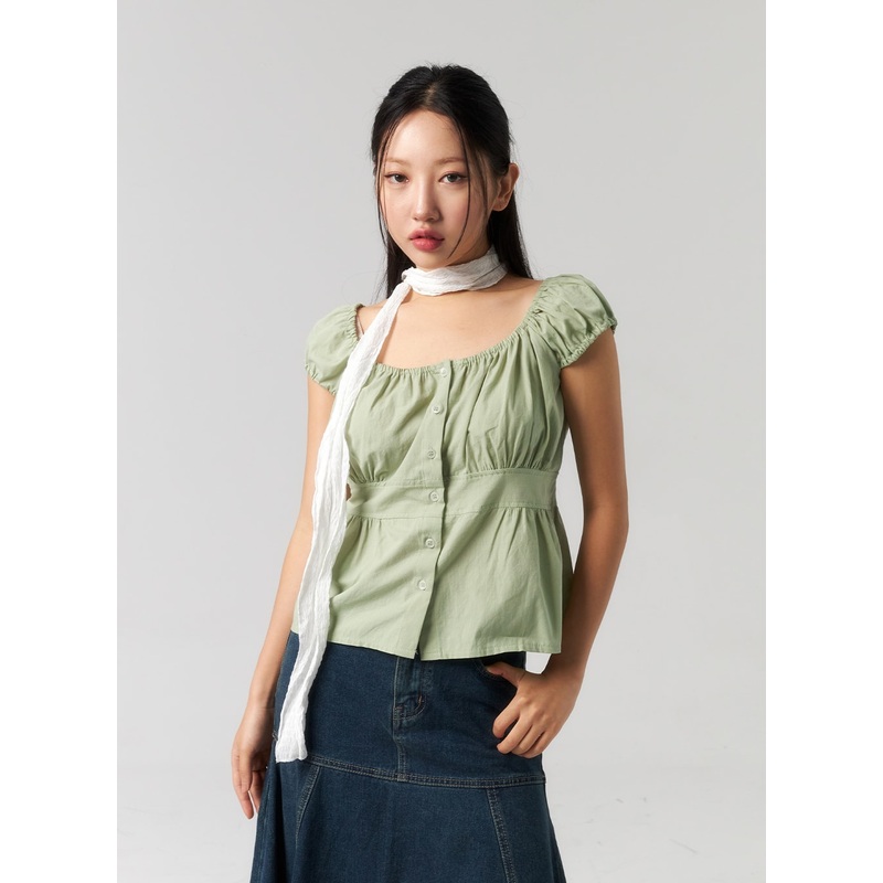 Scoop Neck Button Blouse CU327