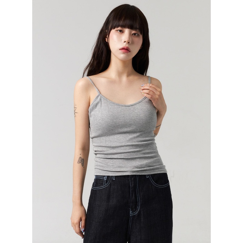 Scoop Neck Ribbed Top CL313|White|Light green|Blue|Gray|Black|S/M