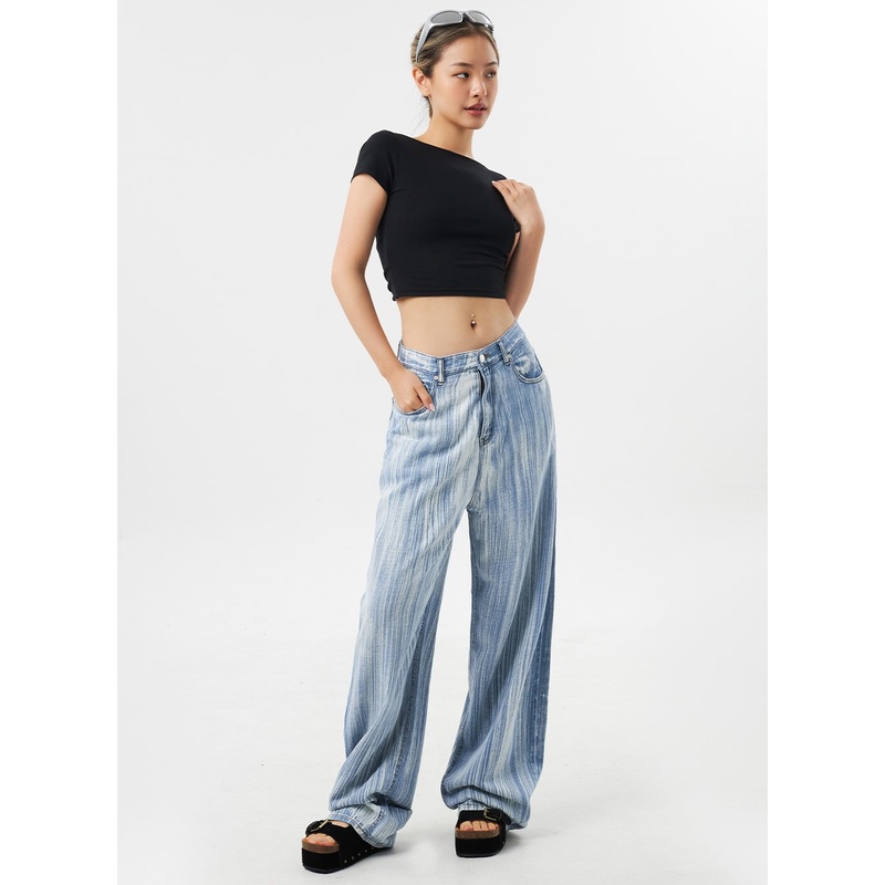 Stripe Baggy Jeans CU302|Light blue|Dark blue|S|M|L