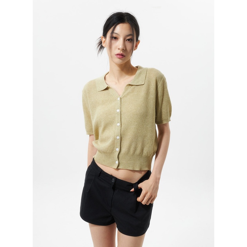 Summer Knit Cardigan IU326|Light beige|Yellow|Pink|Dark green|Light blue|Black|S/M