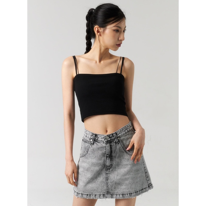 Thin Strap Cropped Top CU320|Black|White|S/M