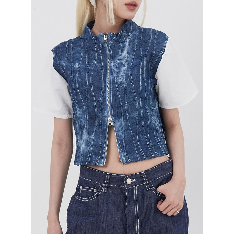 Two-Way Zip-Up Tee IU313|Blue|Dark gray|S/M