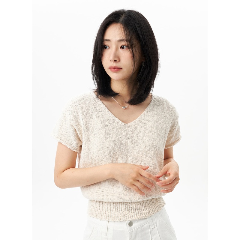 V-Neck Summer Sweater OU312|Light beige|Pink|Light blue|Dark blue|S/M
