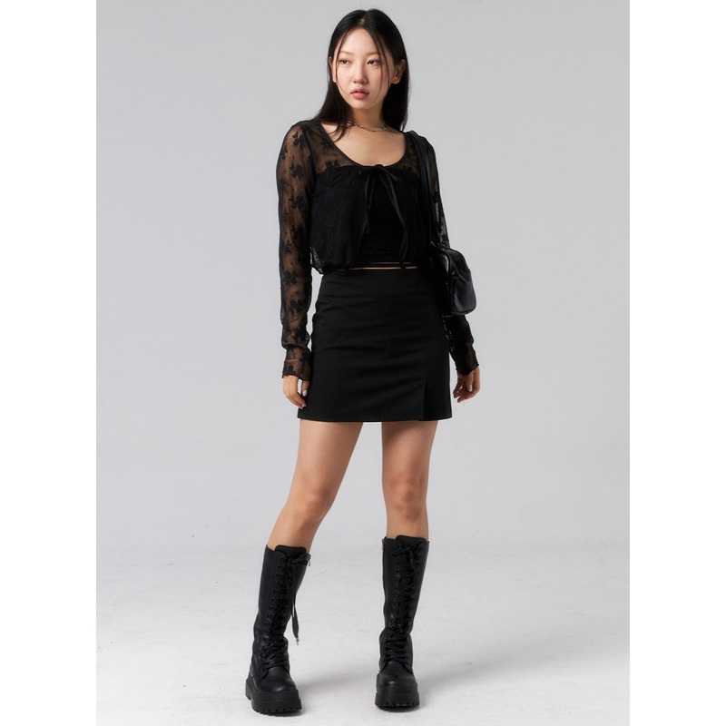 Waist Strap Mini Skirt CL319|White|Dark gray|Black|S|M