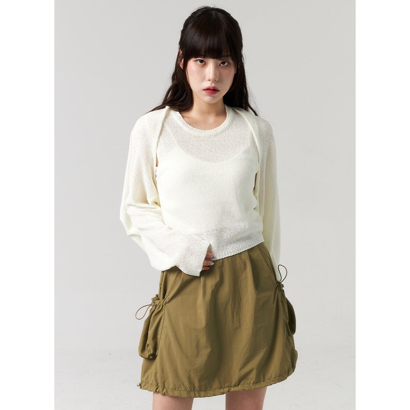 Wide Knit Bolero CL313|Light beige|Light purple|Light blue|Gray|Black|S/M