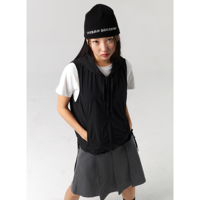 Zip-Up Vest Hoodie CU328|White|Light blue|Black|S/M