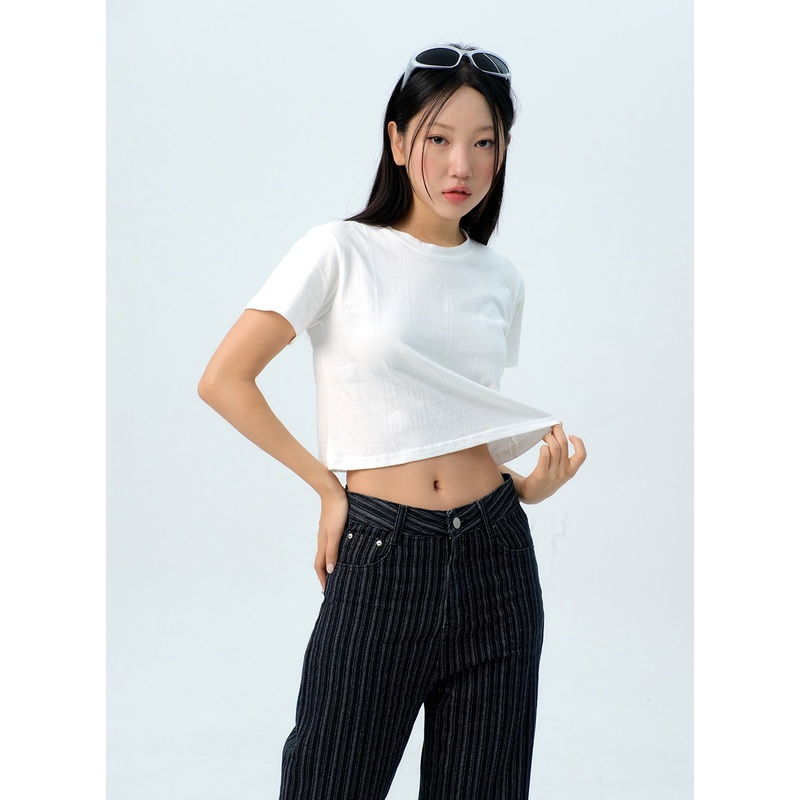 Basic Cotton Crop Tee IG313|White|Dark yellow|Light pink|Light red|Green|Blue|Light purple|Gray|Black|S/M