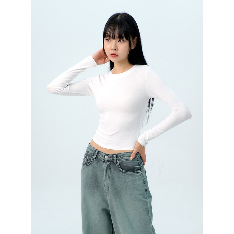 Basic Long Sleeve Tee IG312|White|Beige|Dark blue|Gray|Black|S/M