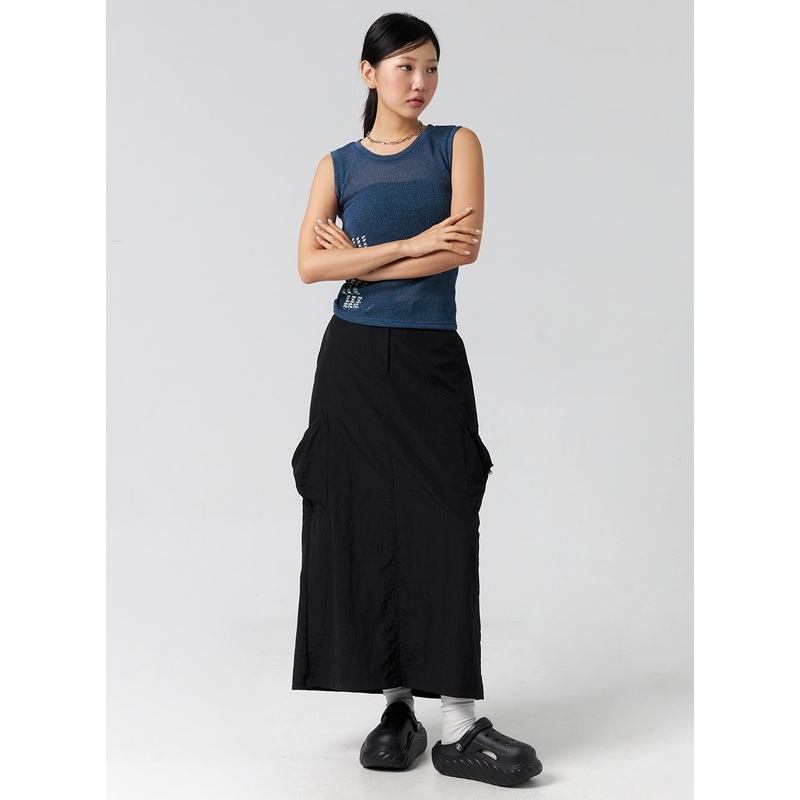 Cargo Nylon Maxi Skirt CG302|Gray|Dark gray|Black|S/M
