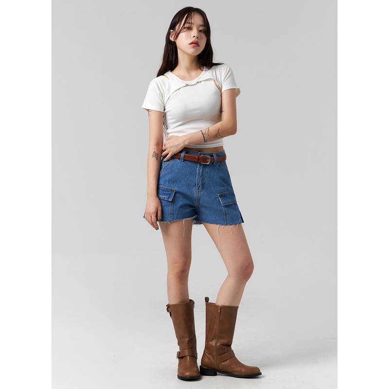 Cut Out Denim Shorts CG316|Light blue|Blue|S|M|L
