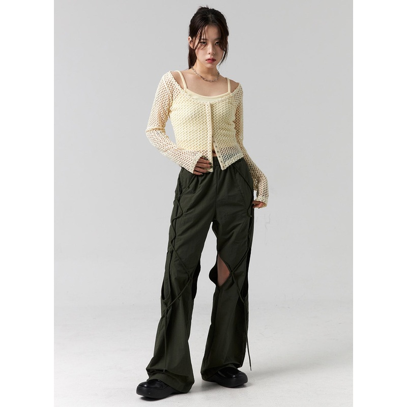 Cutout Cargo Pants CG316|White|Dark green|Black|S/M