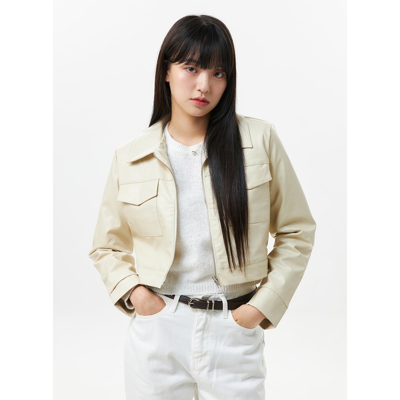 Faux Leather Collar Jacket OS305