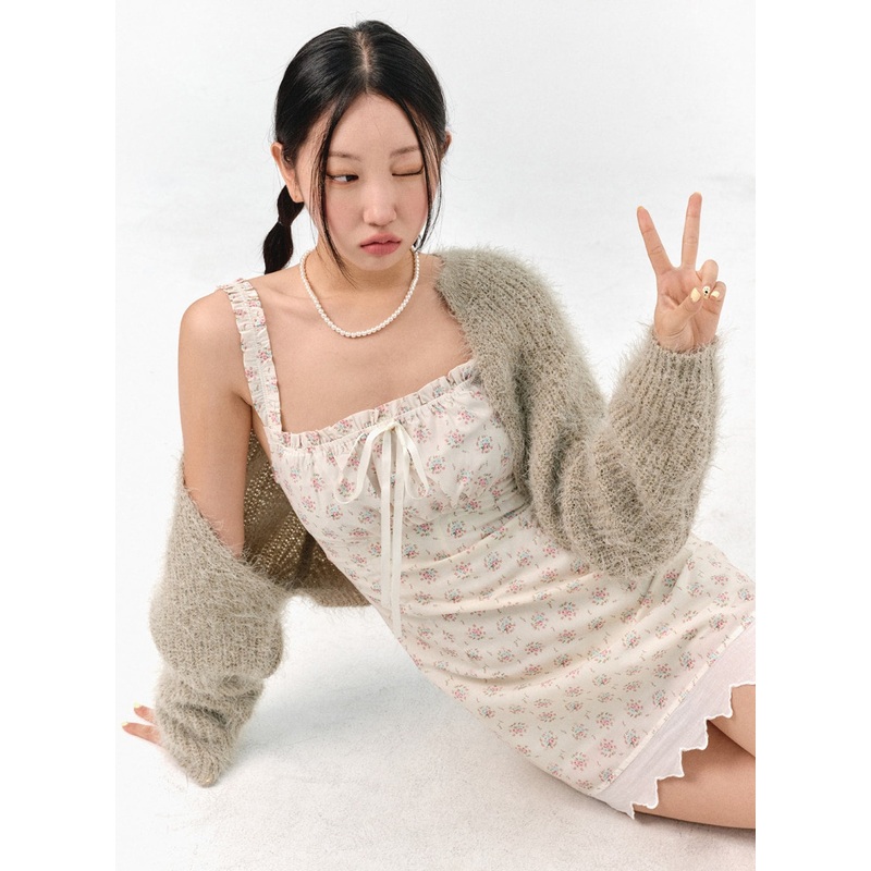 Fuzzy Crop Bolero IS304|Light beige|Dark green|Dark blue|Grey|Black|S/M