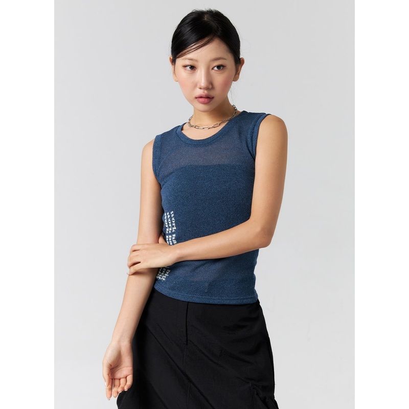 Graphic Mesh Knit Top CG302|White|Dark blue|Black|S/M