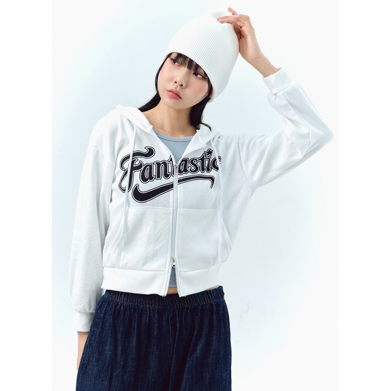 Graphic Zip-Up Hoodie IG303|White|Dark brown|Black|S/M