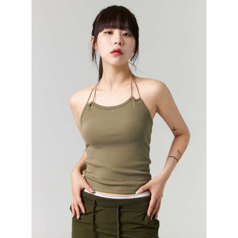 Halter Neck Basic Top CL324|White|Dark green|Black|S