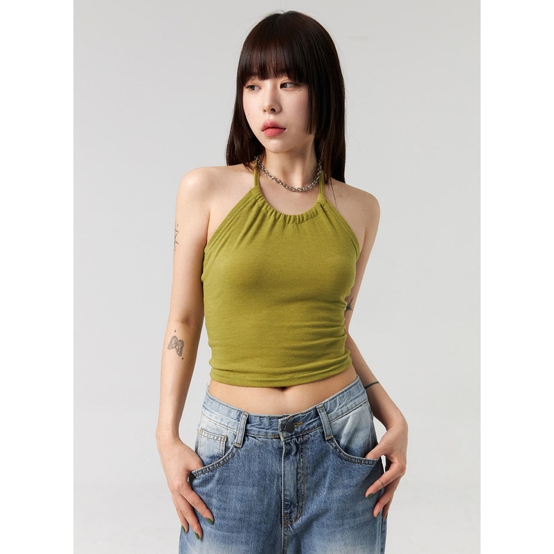 Halter Neck Cropped Top CL328|White|Light green|Black|S/M