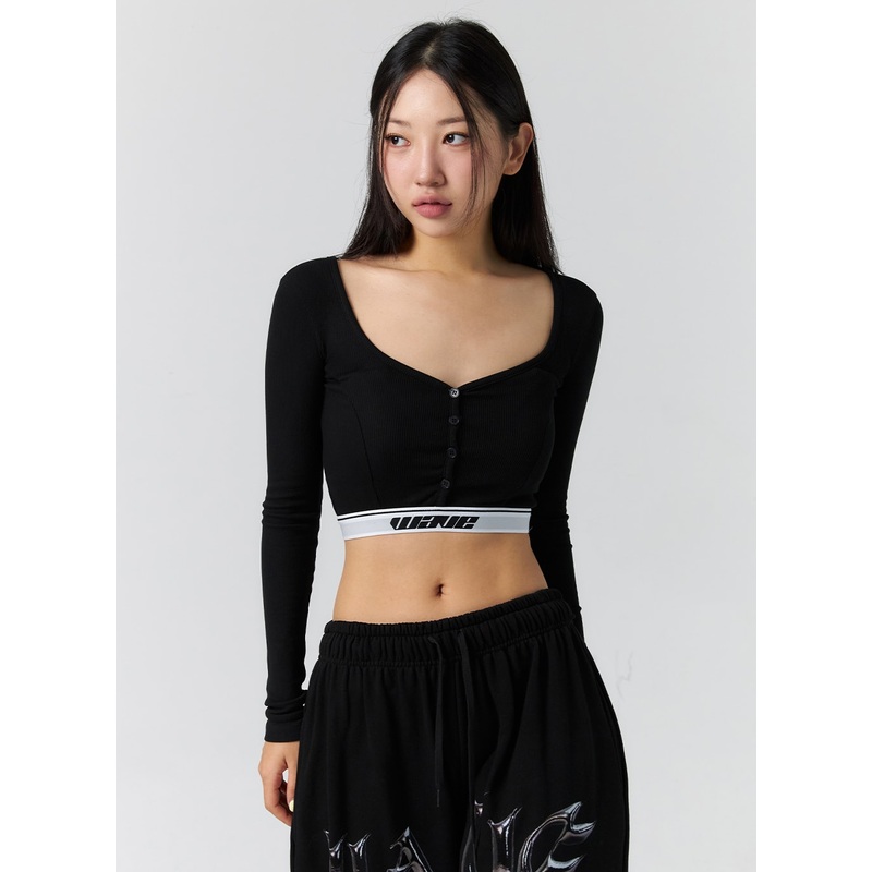 Heart Neck Crop Top CS302|Gray|Black|S/M
