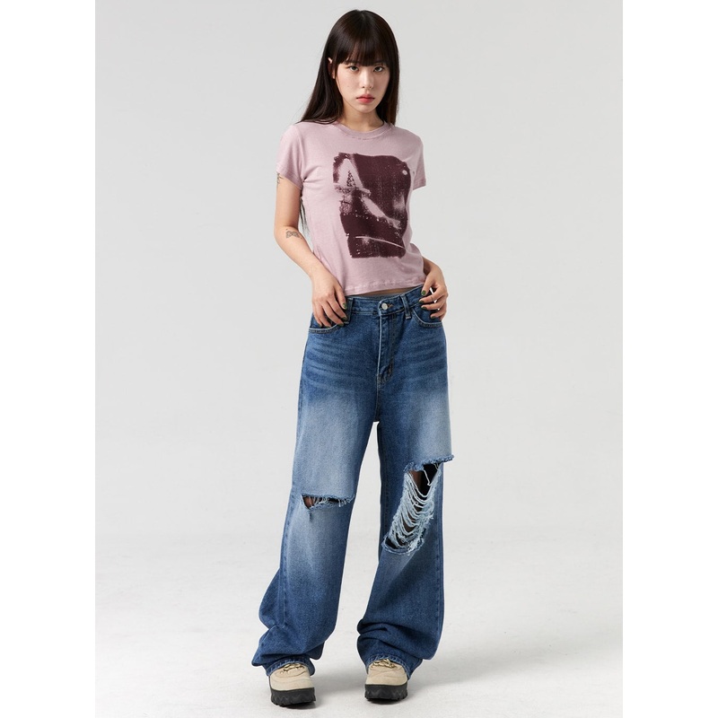 Mid-Wash Ripped Jeans CL328|Blue|1XS|S|M|L