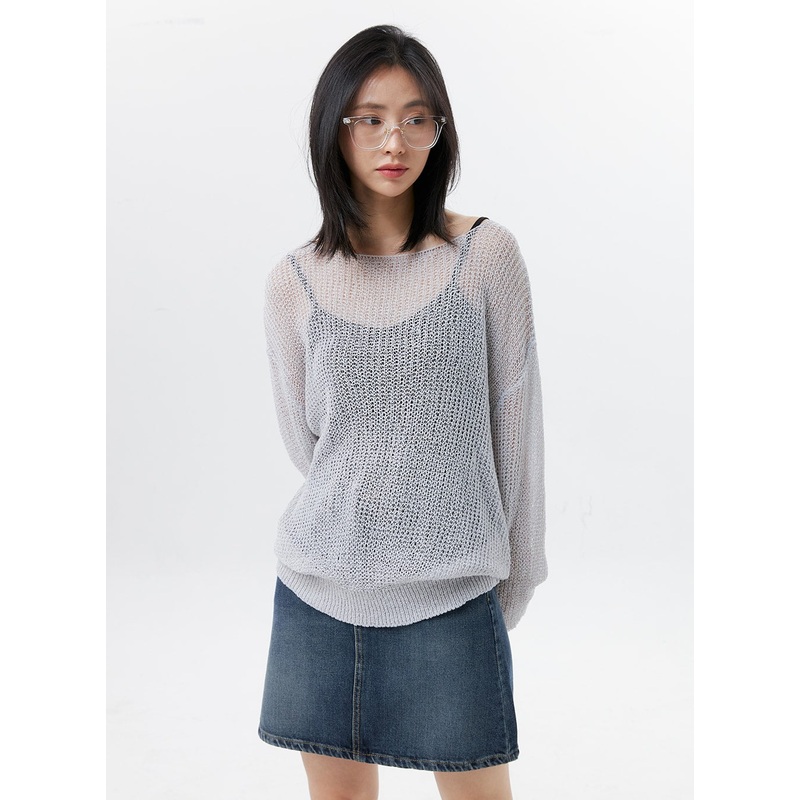 Oversized Mesh Sweater OL328|Light beige|Light pink|Light green|Light blue|Light gray|M/L