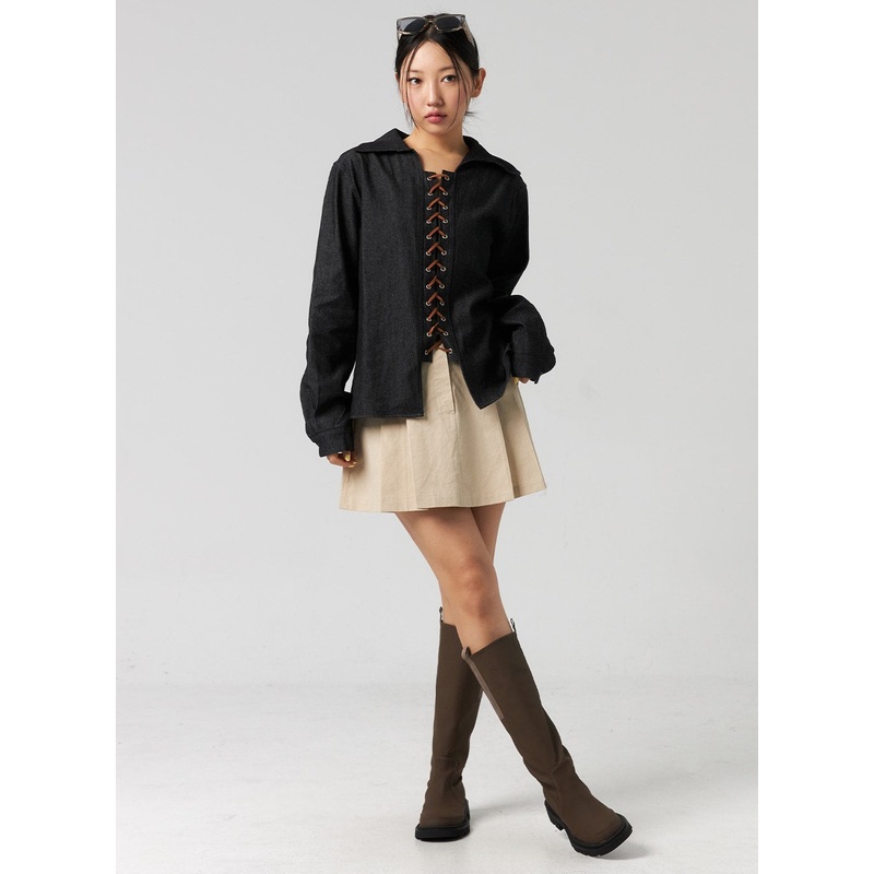 Pleated Cotton Mini Skirt CG325