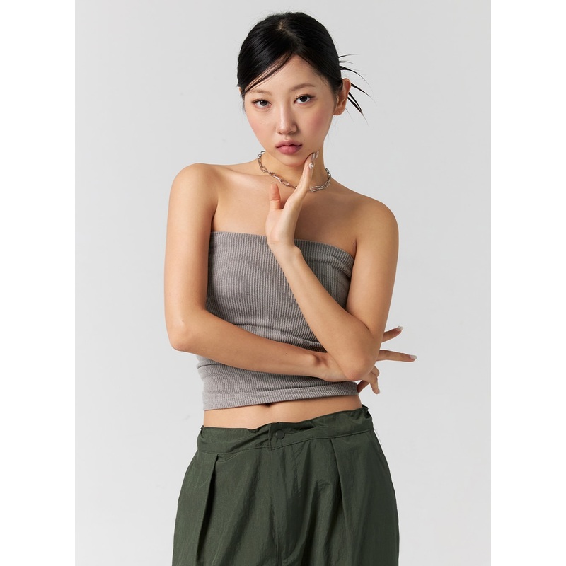 Ribbed Knit Tube Top CG301|Light beige|Gray|Light purple|Black|S/M