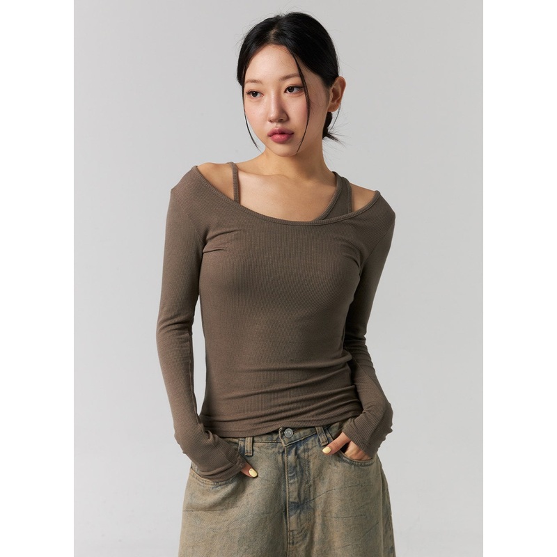 Ribbed Layered Cami and Long Sleeve Top CG316