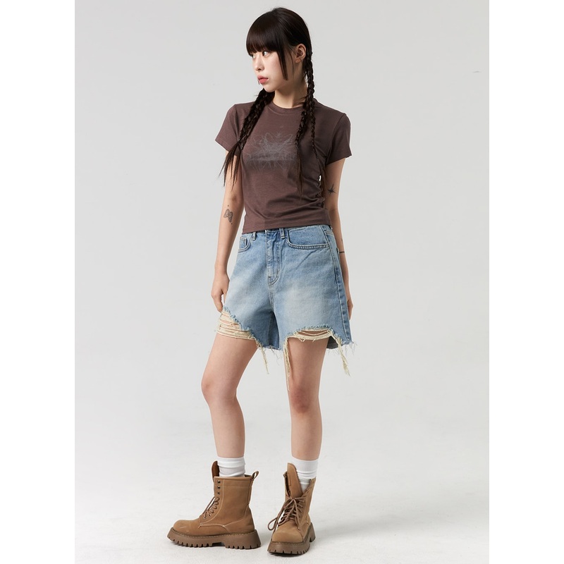 Ripped Hem Wide Leg Shorts CL327