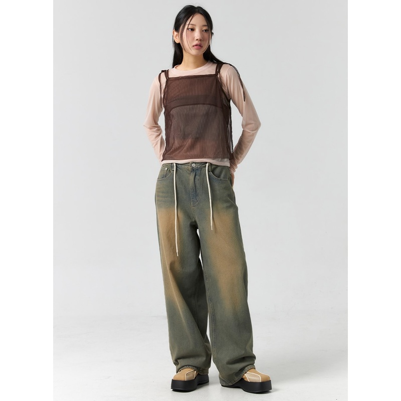 String Washed Wide Leg Jeans CS302