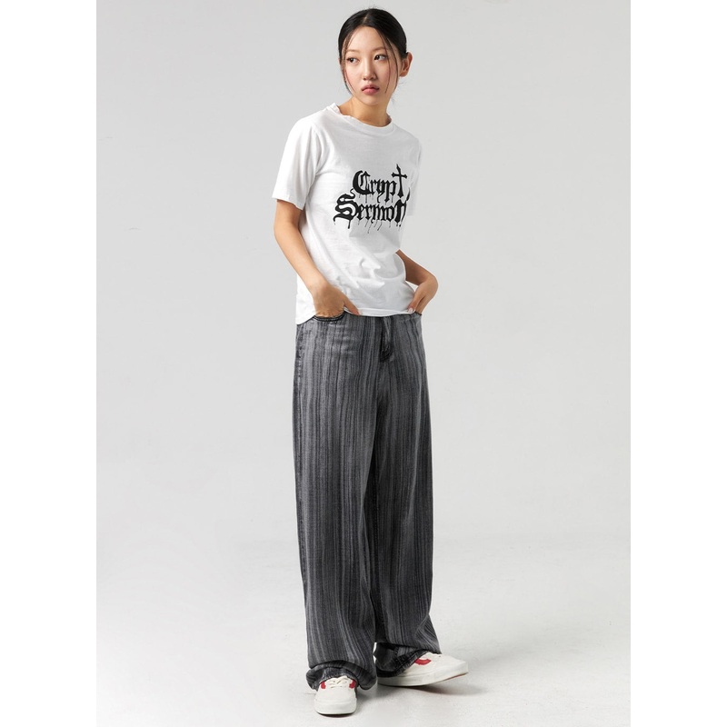 Stripe Baggy Jeans CL325|Black|S|M|L