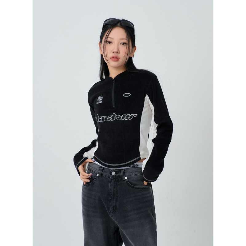 Two Color Embroidered Zip-Up Top CJ304