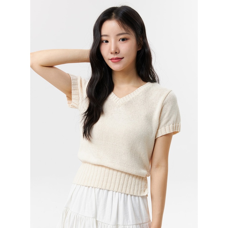 V-Neck Summer Sweater OL321|Light beige|Pink|Light blue|Dark blue|S/M