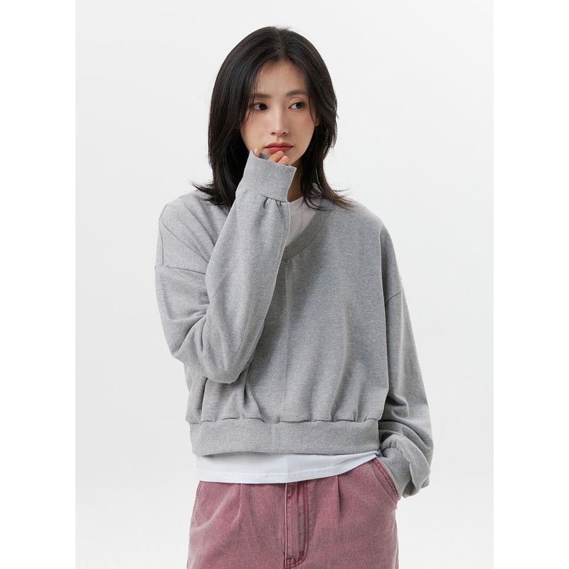 V-Neck Sweatshirt OG322|Light beige|Yellow|Green|Gray|Dark blue|S/M