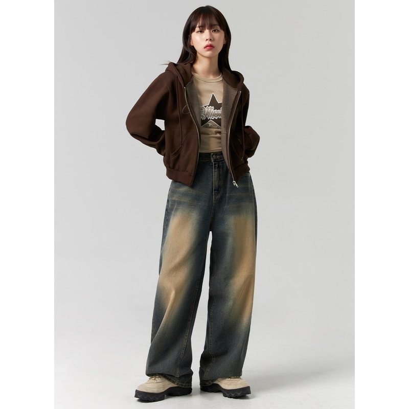 Washed Wide Leg Denim Jeans CG330