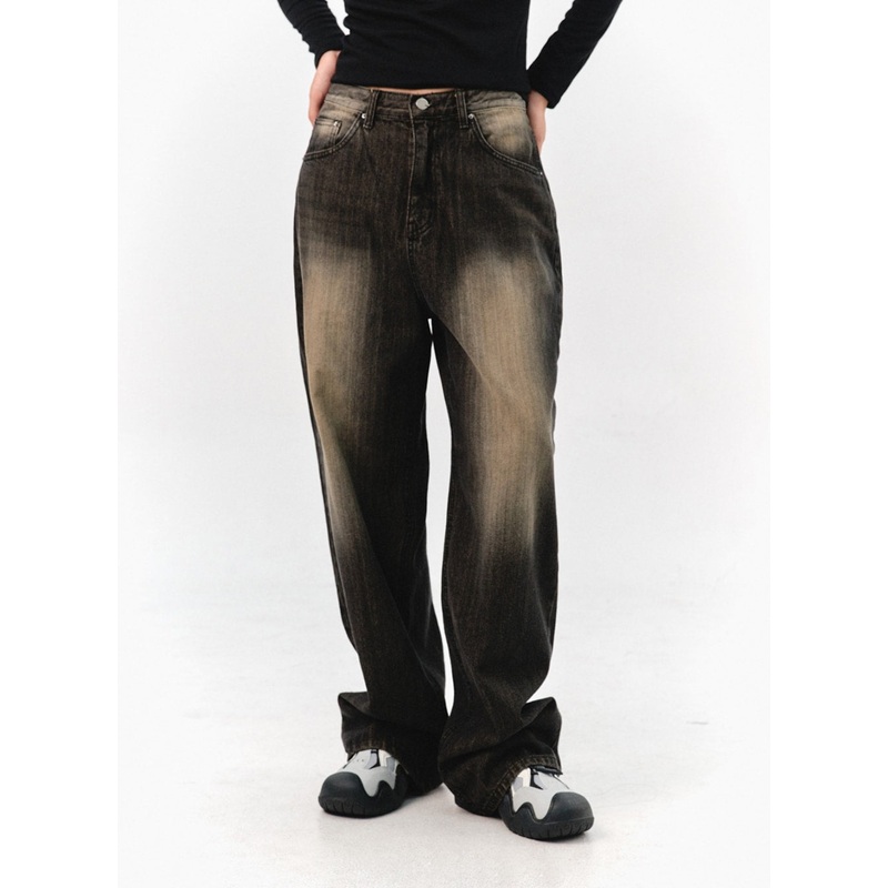 Washed Wide Leg Jeans IS301|Black|S|M|L