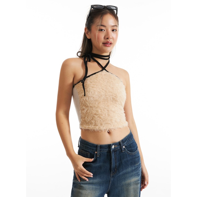 Boucl Halter Tie Crop Top CO313