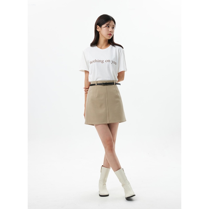 Buckle Mini Skirt OS325|Beige|Dark brown|Gray|Black|S/M