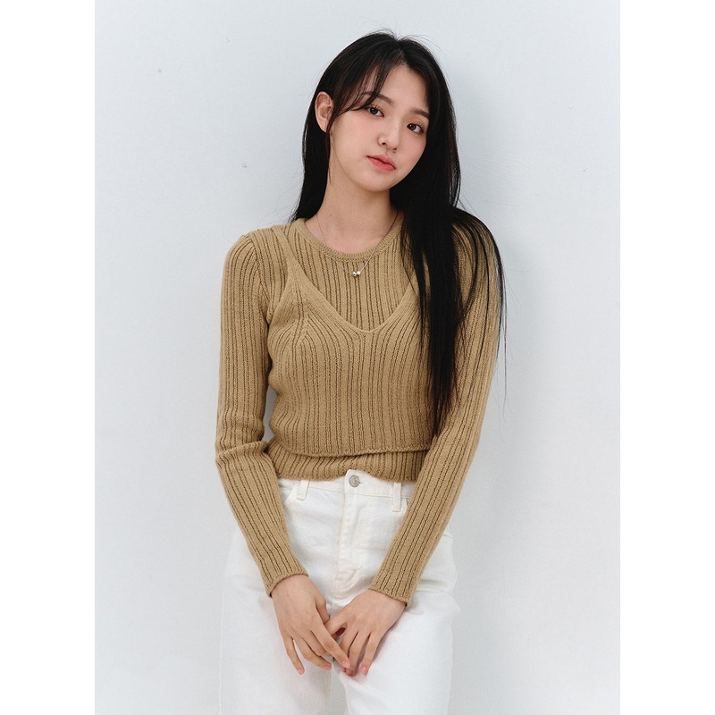 Bustier Layered Knit OO319|Beige|Light beige|Black|S/M