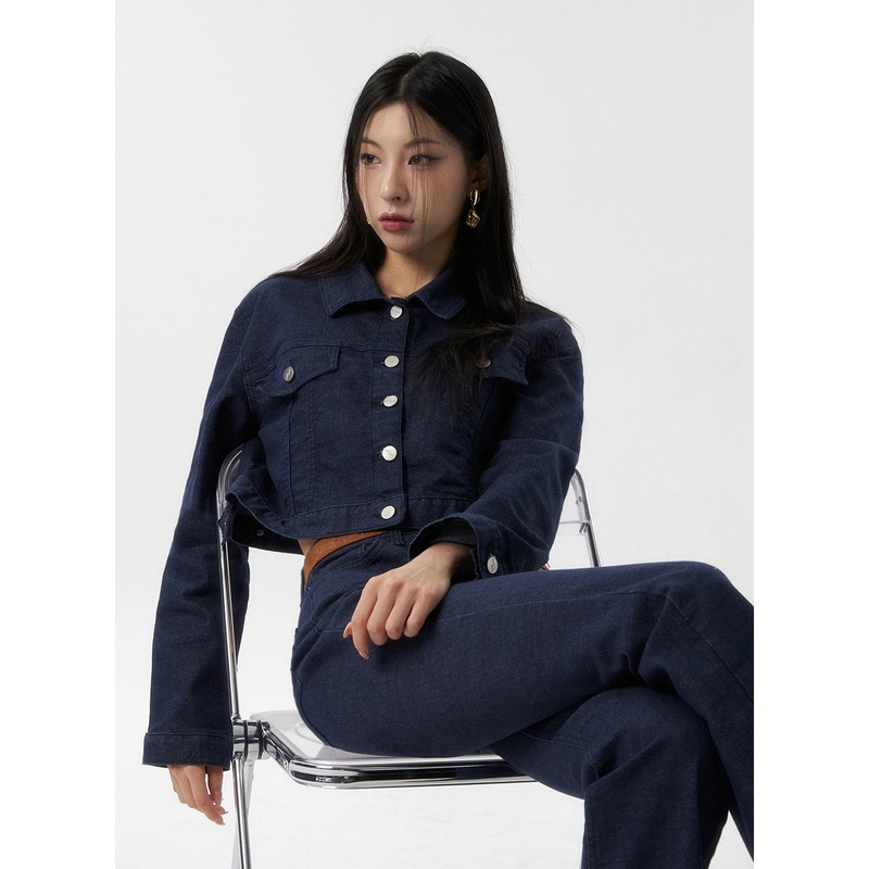 Buttoned Denim Crop Jacket IS315