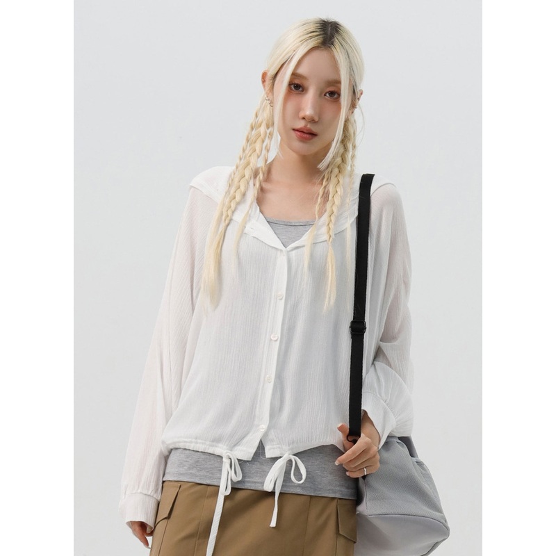 Buttoned Mesh Hoodie IS312|White|Light blue|Black|S/M