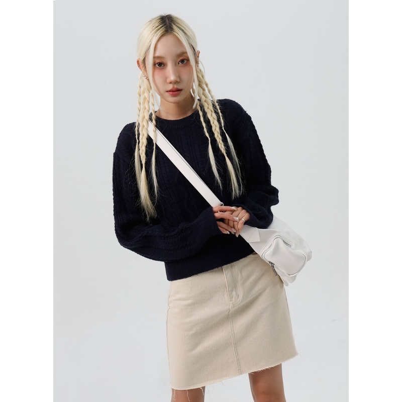 Cable Knit Sweater IS307|Light beige|Dark beige|Dark green|Dark blue|Grey|S/M