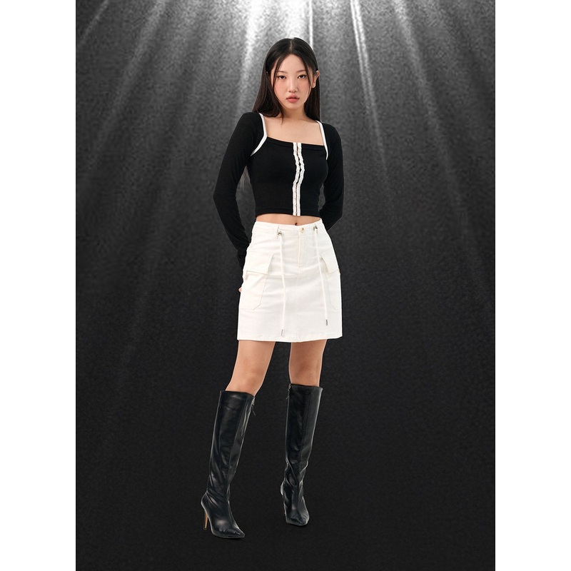 Cargo Mini Skirt with Waist Tie IO317