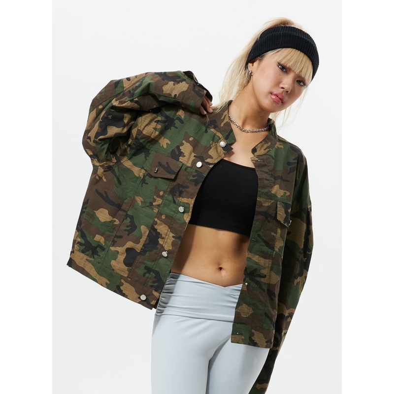 Collarless Camo Jacket IS322|Camouflage|White|Brown|Black|S/M