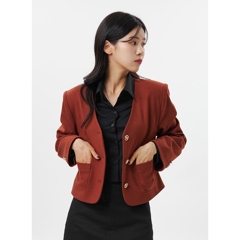 Collarless Crop Blazer Jacket OO312