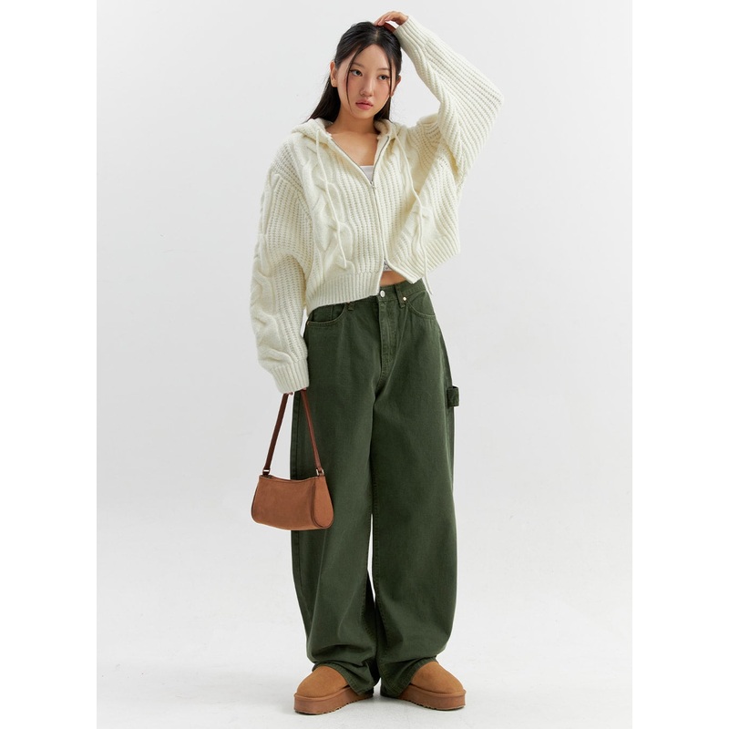 Cotton Wide Pants CO306|Dark green|Brown|S|M|L