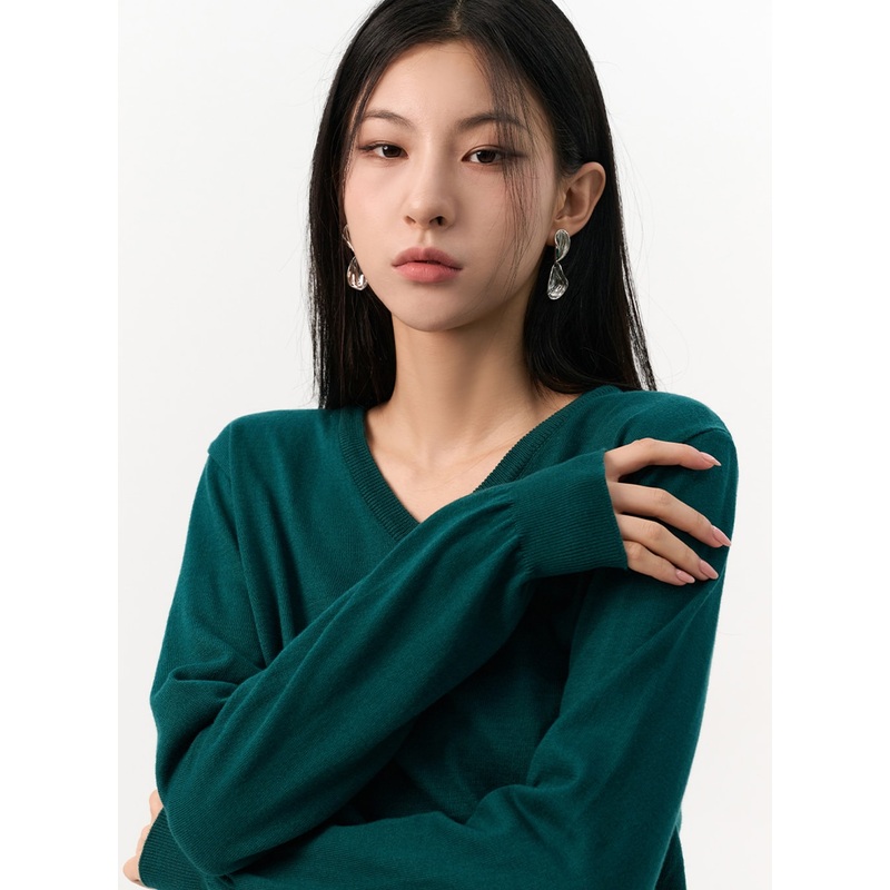Cozy C-Neck Pullover IO320|Dark green|White|Light beige|Beige|Red|Dark blue|Black|S/M