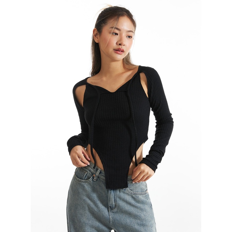 Cut-Out Crop Long Sleeve Top CO313