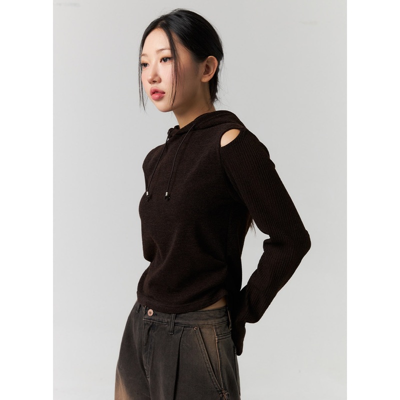 Cutout Hoodie CS312|Dark brown|Dark gray|S/M