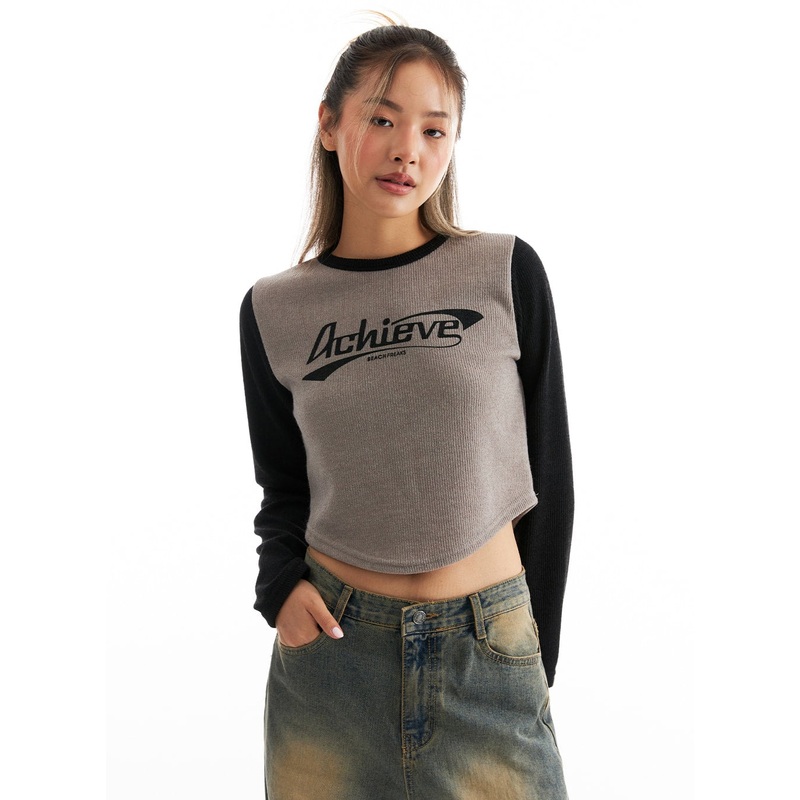 Graphic Long Sleeve Crop Top CO313