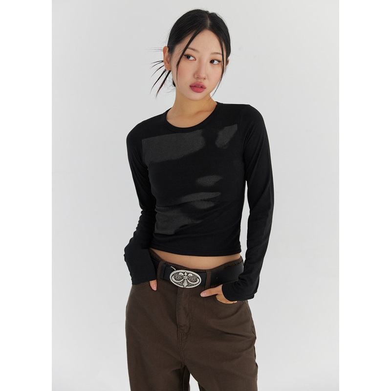 Graphic Long Sleeve Tee CS321|Black|White|Dark green|Dark blue|S/M